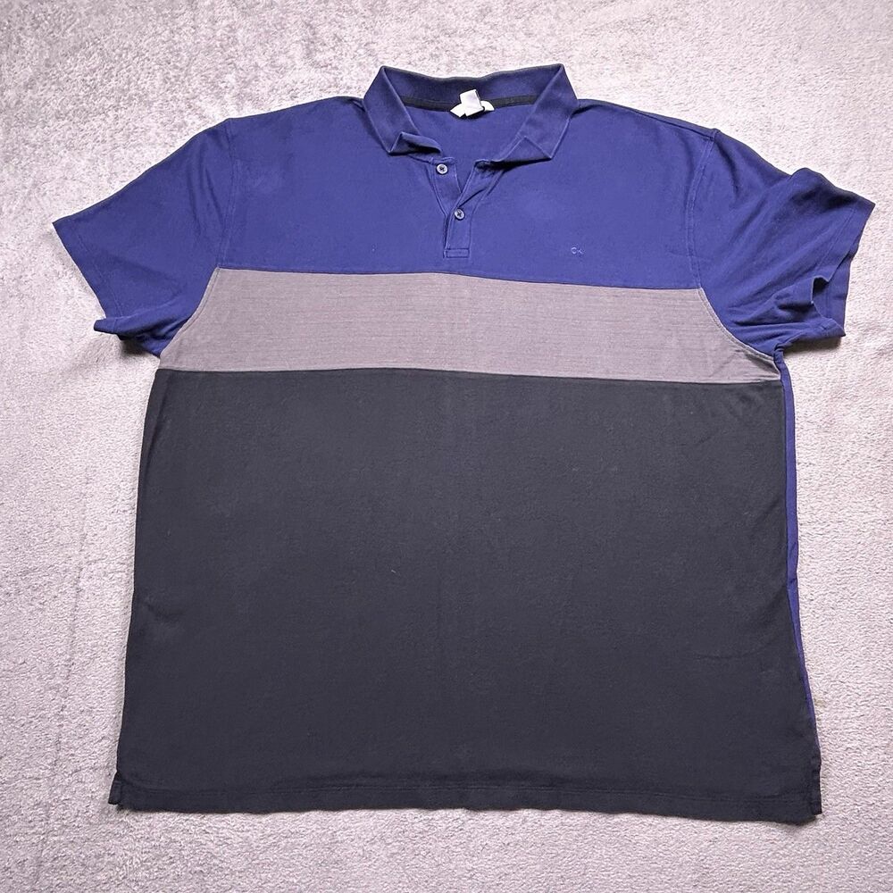 Calvin Klein Polo Shirt Mens XXL Colorblock Blue Gray Black Casual